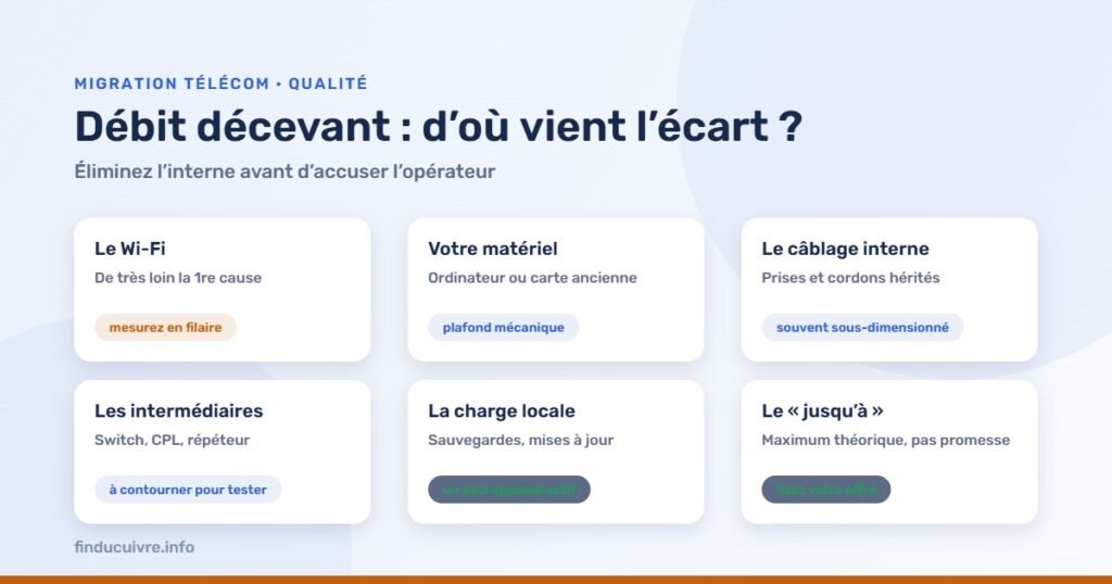 Infographie — Débit fibre décevant : les six causes à éliminer avant de réclamer