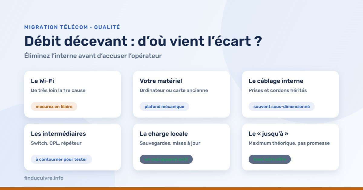 Infographie — Débit fibre décevant : les six causes à éliminer avant de réclamer