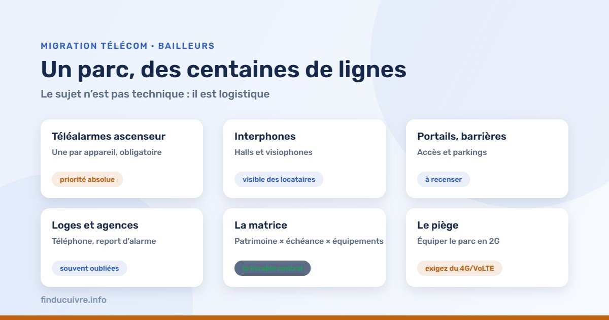 Infographie — Bailleurs sociaux : ascenseurs, interphones, portails, loges et la matrice patrimoine