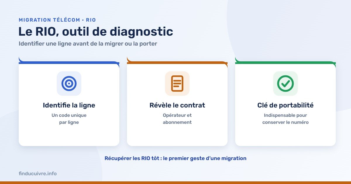 Infographie — Le RIO, outil de diagnostic : identifie la ligne, révèle le contrat, clé de la portabilité