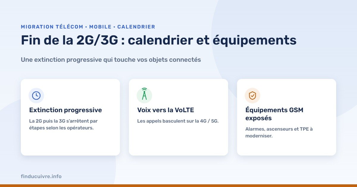 Infographie — fin de la 2G/3G, calendrier et équipements impactés